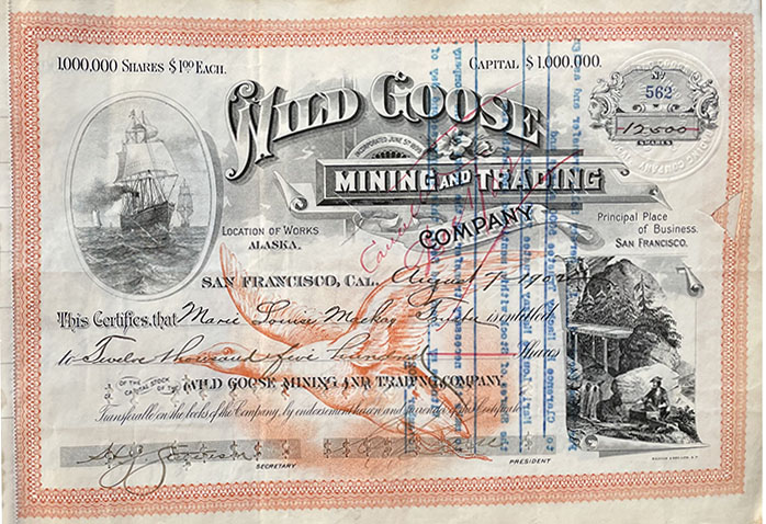 Wild Goose Mining Company Stock Certificate